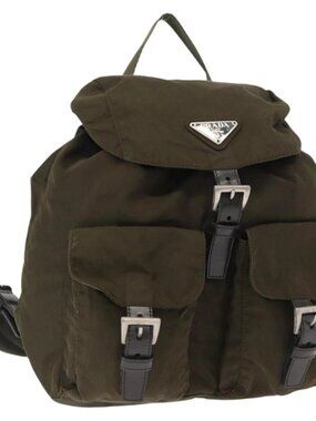 PRADA Backpack Nylon Khaki Silver